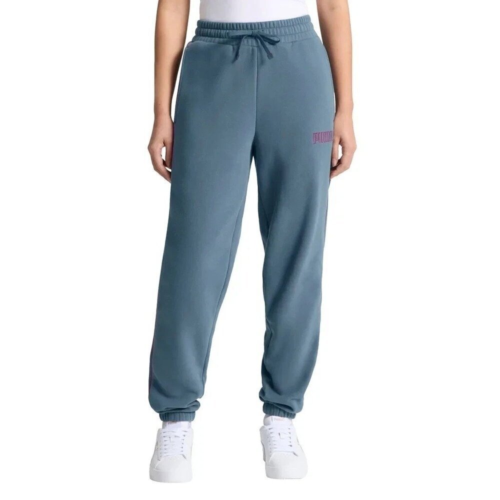 Puma Women's Size L Blue Sweatpants With Pink Stripe  N0471
